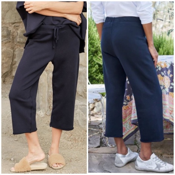 Frank & Eileen CATHERINE Triple Fleece Wide Leg Crop Sweatpants Navy SZ XS - Picture 1 of 6